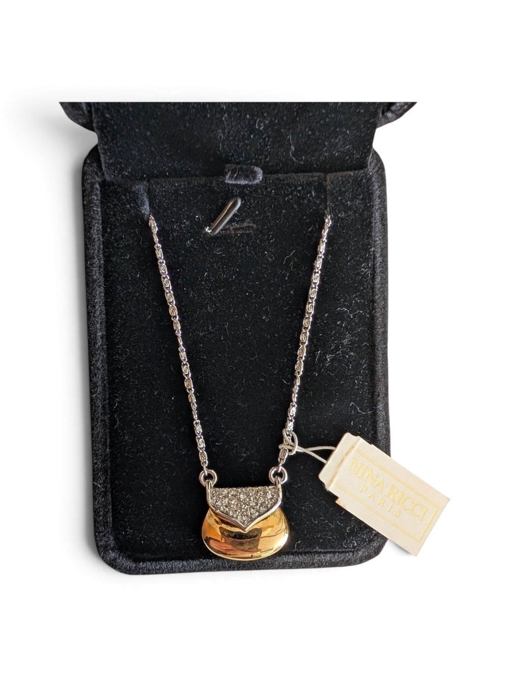 Nina Ricci Vintage Two-Tone Gold & Silver Purse Pendant Necklace - NWT!